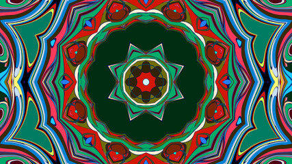 Abstract colorful psychedelic mandala kaleidoscope background pattern for a summer music festival