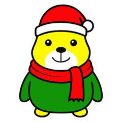 Vector outline of a cute Animals a Santa clause hat and scarf