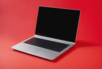 Laptop with red background