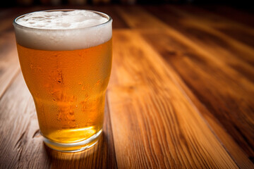 Craft beer served in a crystal-clear flute glass, showcasing the carbonation and foam head