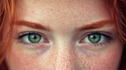 Obraz premium A close-up of a woman's face with freckled skin on her hair and around her eyes