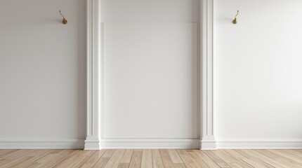Fototapeta premium A modern grey interior space showcased in a before-and-after format, featuring a mock-up placed on a white concrete wall alongside wooden elements.