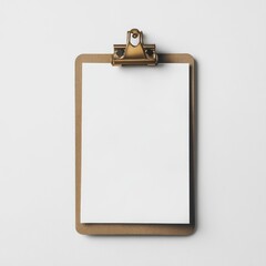 A blank clipboard with a clip, ready for notes or documents.