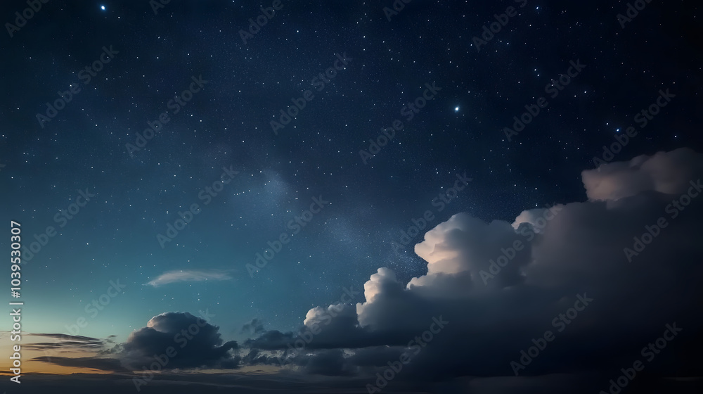 Canvas Prints A captivating night sky filled with stars and soft clouds, creating a serene and tranquil atmosphere.