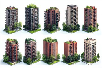 Fototapeta premium 3D rendered illustration of modern apartment buildings arranged in a grid formation highlighting urban development architectural design and housing growth in a city landscape