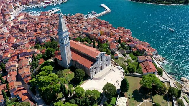 Beautiful medieval Church in a city surrounded by sea Rovinj Croatia