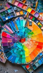 Artist's palette with paint and brushes.