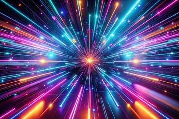 Fototapeta premium Glowing neon light streaks and futuristic flashes on a black background, motion energy for banners or postcards, dynamic and vibrant design, created with generative AI techniques