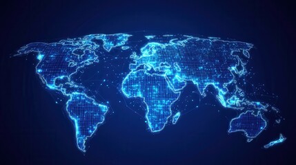Fototapeta premium A digital brain superimposed over a world map, symbolizing the control of global policies through artificial intelligence and technology