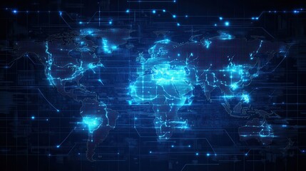 Obraz premium A digital brain superimposed over a world map, symbolizing the control of global policies through artificial intelligence and technology