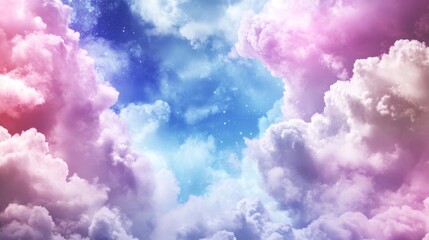  A sky teeming with numerous clouds, housing a solitary star at its center
