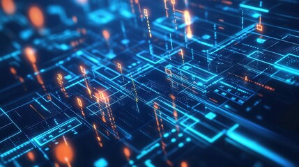 Obraz premium An abstract visualization of digital algorithms and artificial intelligence systems taking over traditional governance models, with circuits and data lines weaving through governmental structures