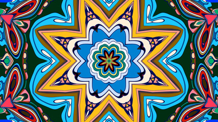 Abstract colorful psychedelic mandala kaleidoscope background pattern for a summer music festival