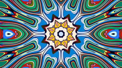 Abstract colorful psychedelic mandala kaleidoscope background pattern for a summer music festival