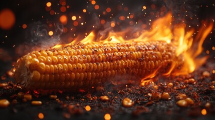 Delicious Roasted Corn on the Cob Displayed on a Black Textured Background Perfect for Culinary and Food Marketing Imagery
