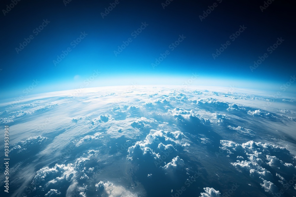 Poster this striking image depicts earth's horizon visible from space, with a captivating curve formed by w