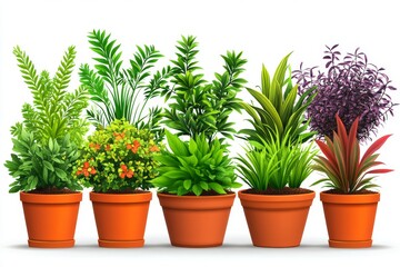 Obraz premium Vibrant assortment of potted indoor plants featuring various tropical species and leafy greens arranged neatly for home gardening and interior design inspiration