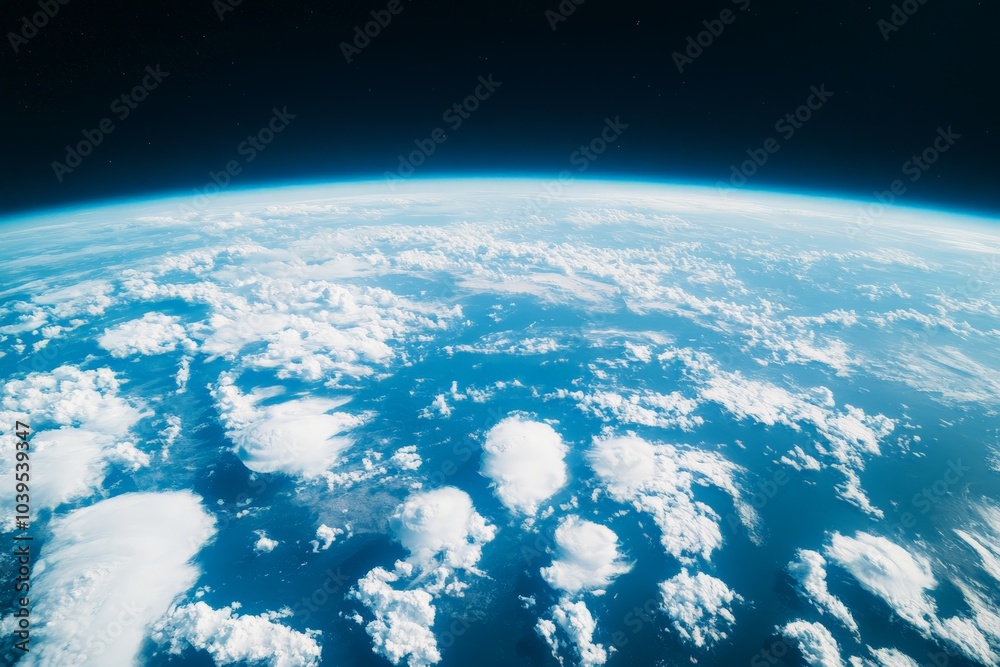 Aufkleber this magnificent view of earth's curvature from space displays scattered white clouds floating over 