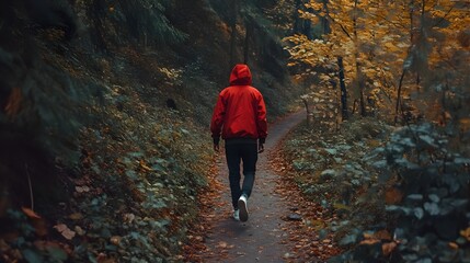 Obraz premium Autumn Hiking in the Woods Person Walking on a Forest Path