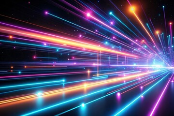 Obraz premium Input generative AI tools to create neon futuristic flashes on a black background. Motion light lines backdrop. For banners, postcards, illustrations