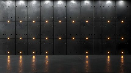 Fototapeta premium Black Metal Wall with Lights 3D Render