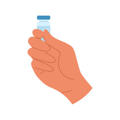 Flat hand with ampoule containing vaccine liquid for injection. Medical concept