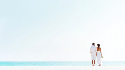 Fototapeta premium Romantic Couple on Serene Beach at Sunset