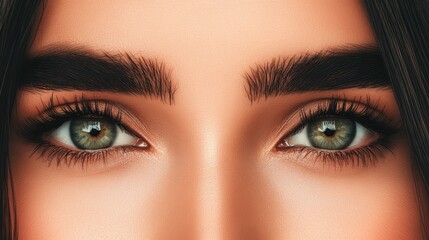 Fototapeta premium long hair framing it, blue eyes with extended lashes