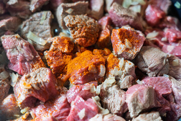 famous hungarian red pepper paprika as an ingredient of the traditional stew or gulasch