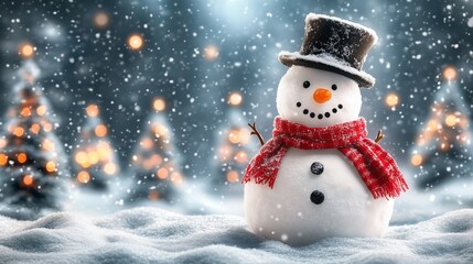 Obraz premium Cute snowman Christmas background with snowflake with copy space