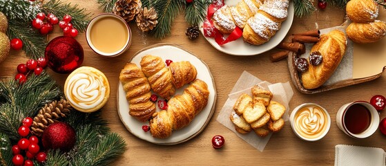 Festive pastries and drinks on a table