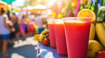 Fresh fruit smoothies at market stall