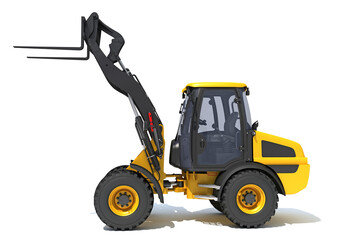 Wheel Loader heavy construction machinery 3D rendering on white background