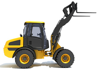 Wheel Loader heavy construction machinery 3D rendering on white background