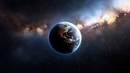 Obraz premium A perspective of Earth from space, Sun at image center, encircled by stars