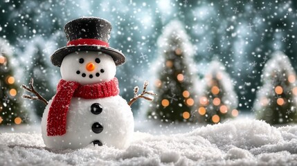 Obraz premium Cute snowman Christmas background with snowflake with copy space
