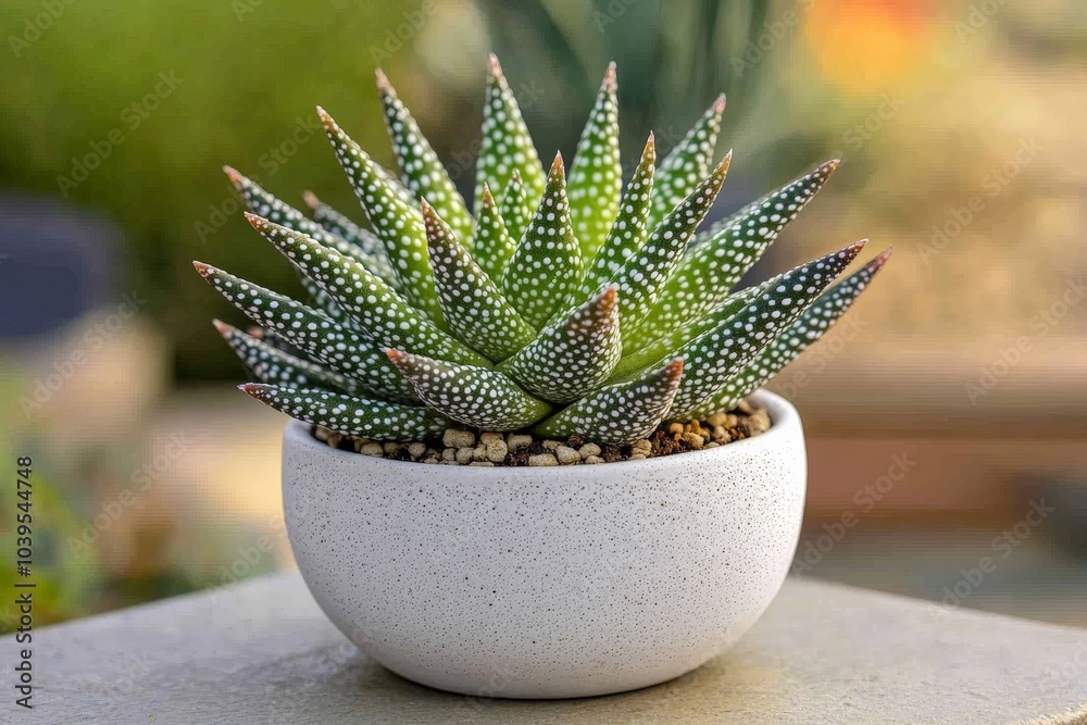 Poster this aloe plant features dotted vibrant green leaves displayed in a pristine white pot with pebbles,