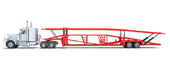 Car Carrier Semi Truck Trailer 3D rendering on white background