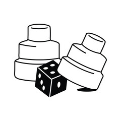 Ludo dice and pawns, ludo game accessory vector design