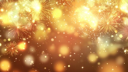 Fototapeta premium A vibrant explosion of colorful fireworks against a blurred golden background, perfect for celebrations and festive occasions.