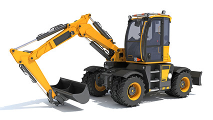 Wheel Loader construction machinery 3D rendering on white background