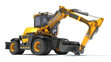Wheel Loader construction machinery 3D rendering on white background