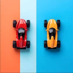Red and Yellow Toy Cars on a Colored Background