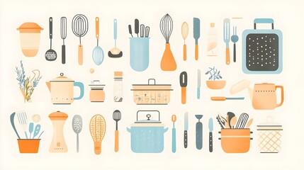Colorful Kitchen Utensils and Pots Illustration