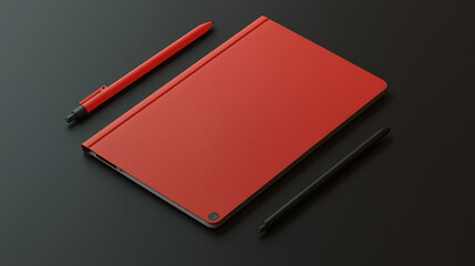 A digital notebook with a sleek cover, featuring a touchscreen interface and stylus.