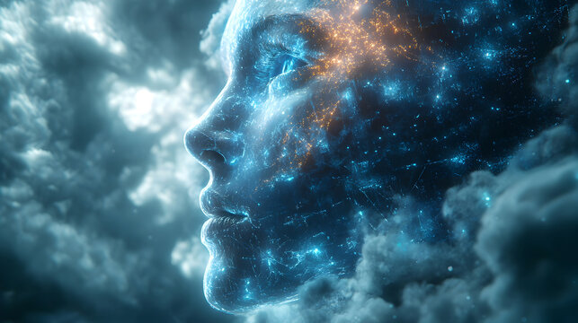 Conceptual image depicting the futuristic scenario of intelligence exercising control over human minds and behavior through advanced techno-telepathic communication and mind manipulation technologies.