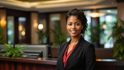 Double Exposure Receptionist - Black Woman in Hotel Lobby