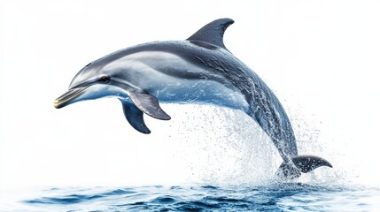 Obraz premium Dolphin Isolated. Grey Bottlenose Dolphin Jumping in White Background