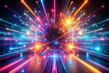 Obraz premium Neon futuristic flashes on black background. Motion light lines backdrop. For banner, postcard, illustration. Created with tools