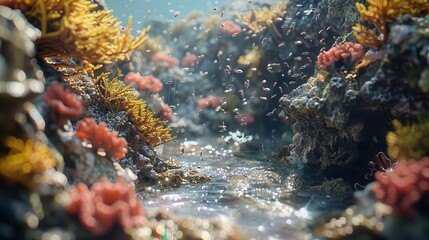 Fototapeta premium Vibrant Coral Formations in Calm Shallow Waters